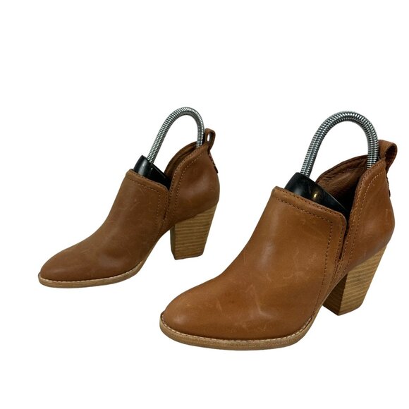 Jeffrey Campbell Rosalee Tan Leather Ankle Booties Stacked Block Heel Size 5 - Picture 1 of 9